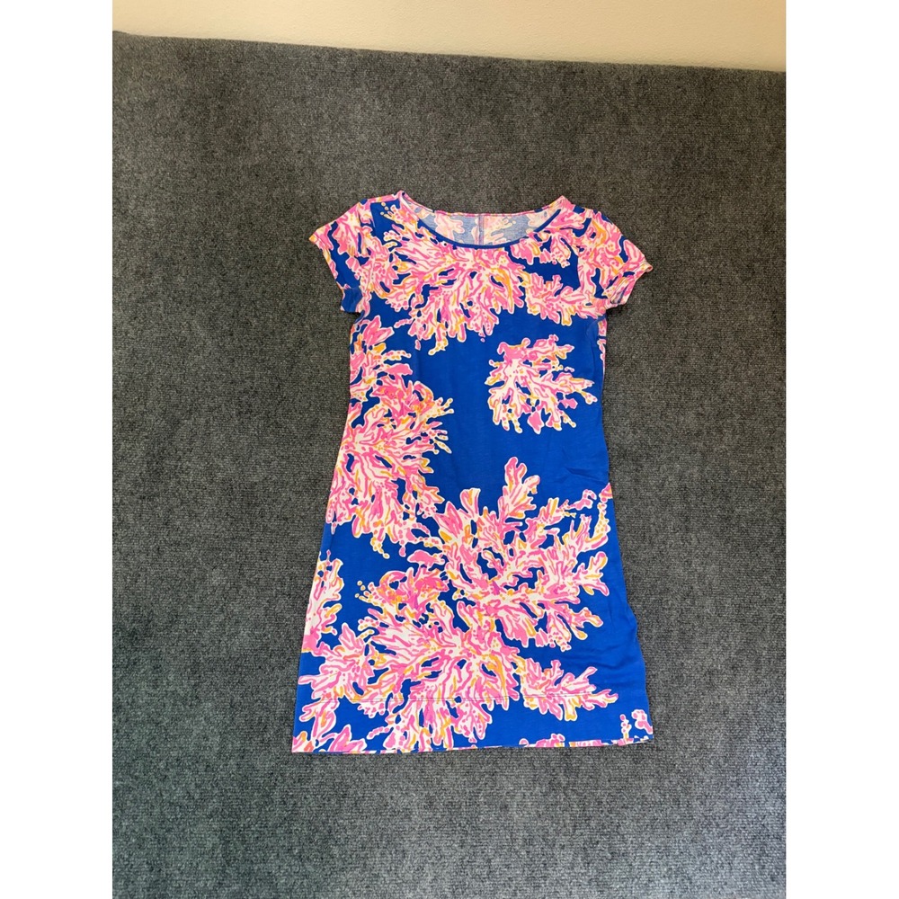 Lilly Pulitzer Womens Blue Pink Coral Print Pima Cotton T-Shirt Dress XS